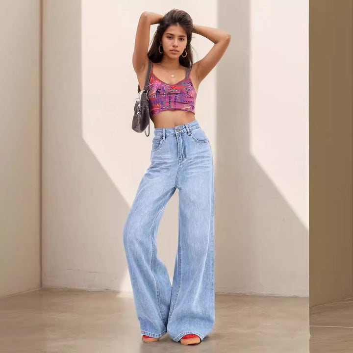 Retro High Waist Loose Wide Leg Pants Straight Women-Woman Jeans-Zishirts