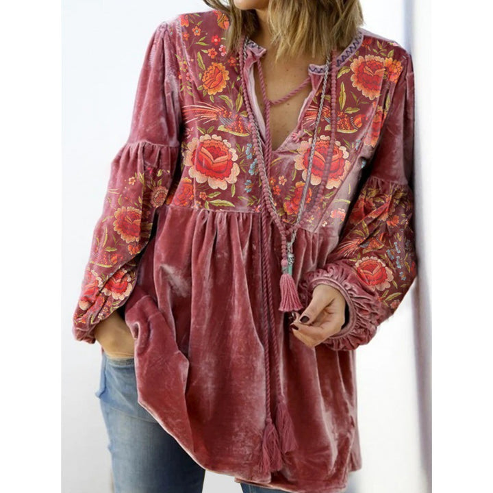 V-neck Knot Front Dart Flower Top-Women's Outerwear 2023-Zishirts