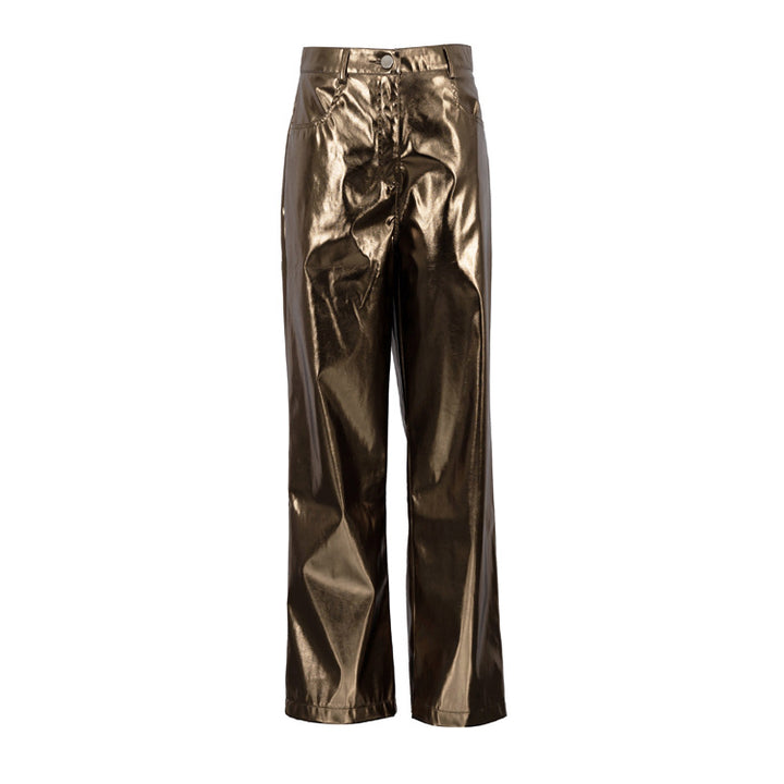 Women's Fashion Casual High Waist Reflective PU Leather Pants-Suits & Sets-Zishirts