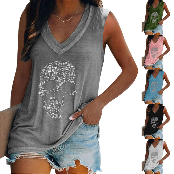 Personalized Cute Diamond Short Sleeved V-neck T-shirt For Women-Blouses & Shirts-Zishirts