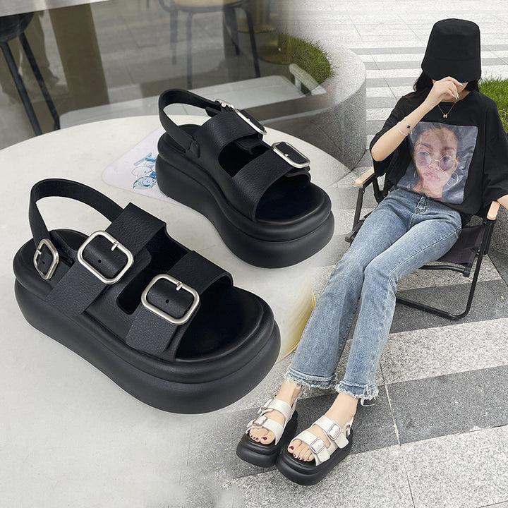 Women's Platform Sandals With Belt Buckle-Womens Footwear-Zishirts