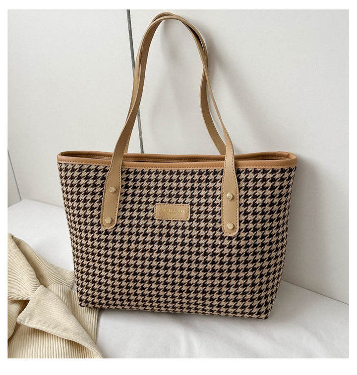 Houndstooth Shoulder Bag Winter Fashion Commuting Handbags WOmen Large Capacity Totes Casual Shopping Bag-Women's Bags-Zishirts