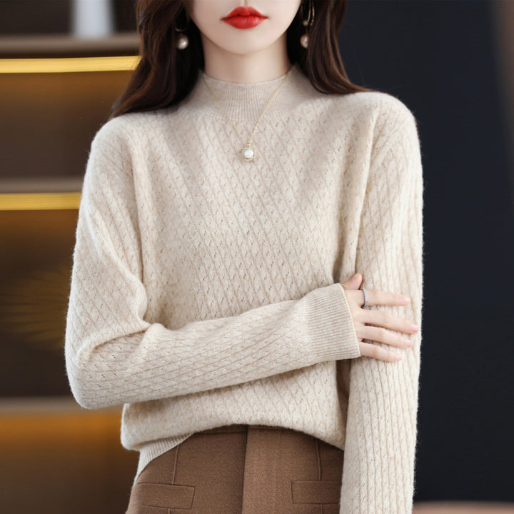 100 Pure Wool Women's Half Turtleneck Knitted Bottoming Shirt Sweater-Sweaters-Zishirts