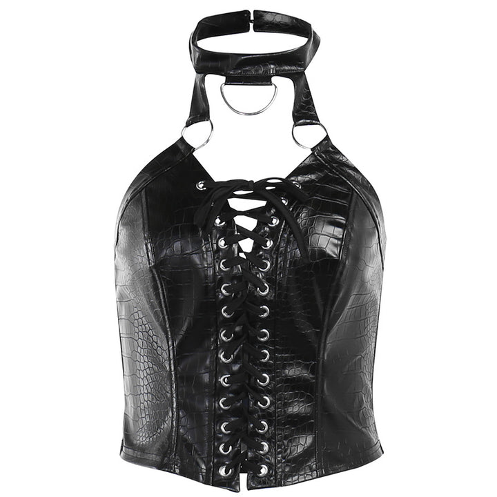 Street Cute Top Sexy Lace-up Vest Pu Leather Dark Style-Blouses & Shirts-Zishirts