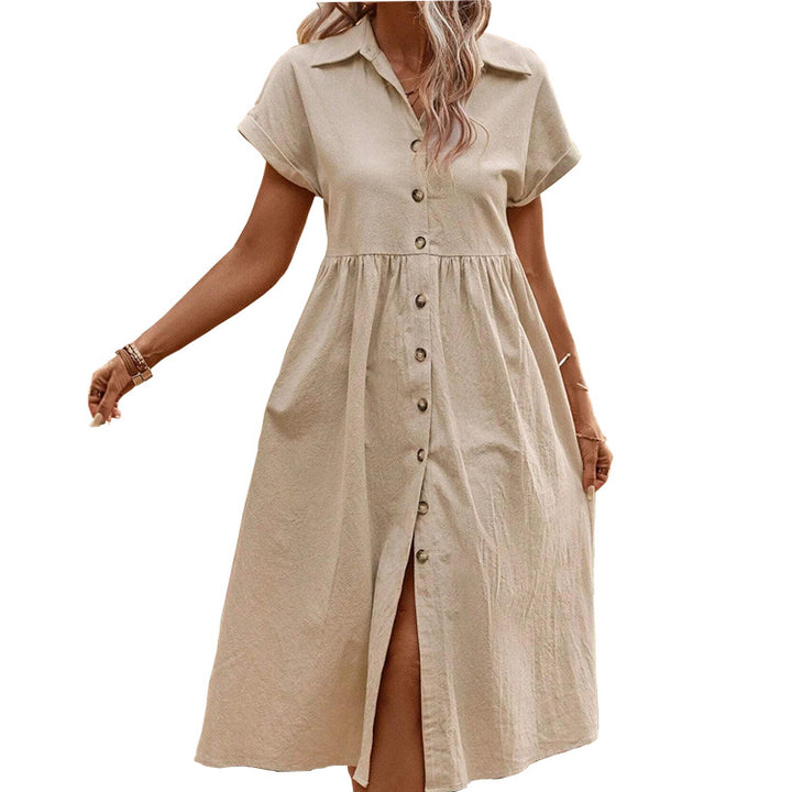 Women's Fashion Casual Dolman Sleeve Button Shirt Dress-Lady Dresses-Zishirts