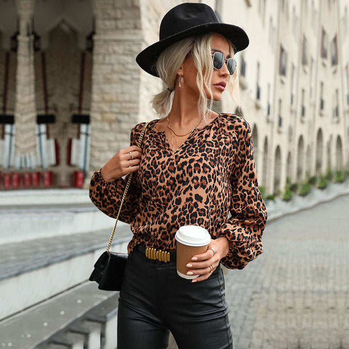 Women's Retro Top Pullover Leopard-print Long-sleeved Shirt-Blouses & Shirts-Zishirts