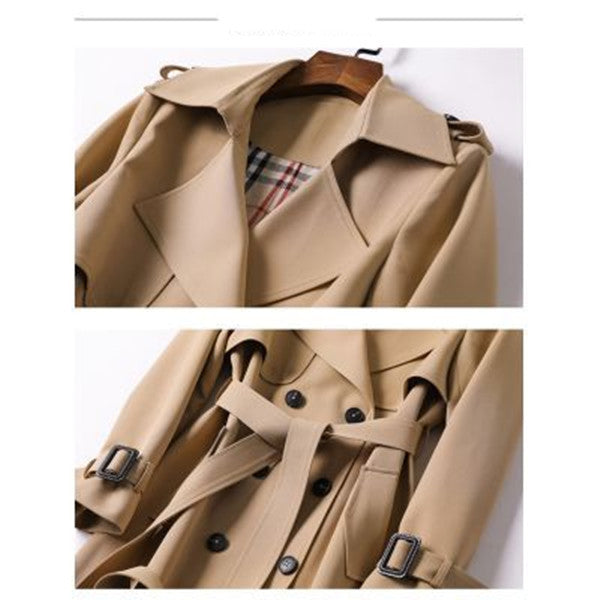 Double-breasted Mid-length Tie Trench Coat-Jackets-Zishirts