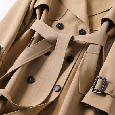 Double-breasted Mid-length Tie Trench Coat-Jackets-Zishirts