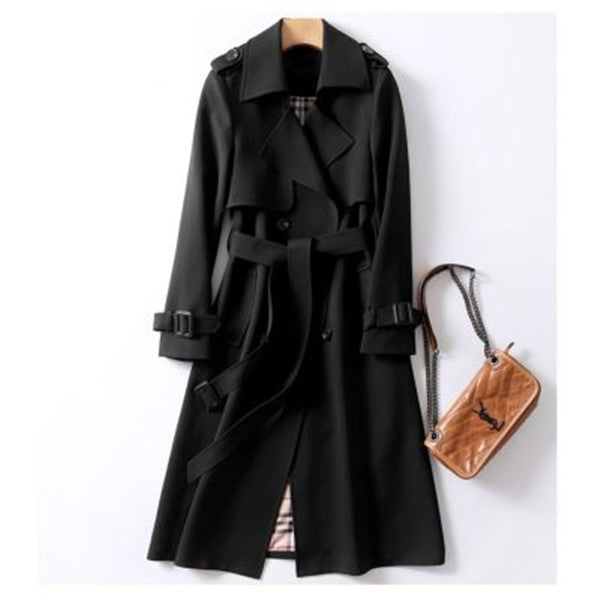 Double-breasted Mid-length Tie Trench Coat-Jackets-Zishirts