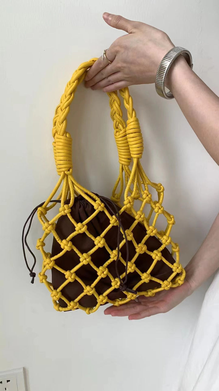 Pu Hand-woven Bag Hollow Portable Shoulder Underarm Bag-Women's Bags-Zishirts