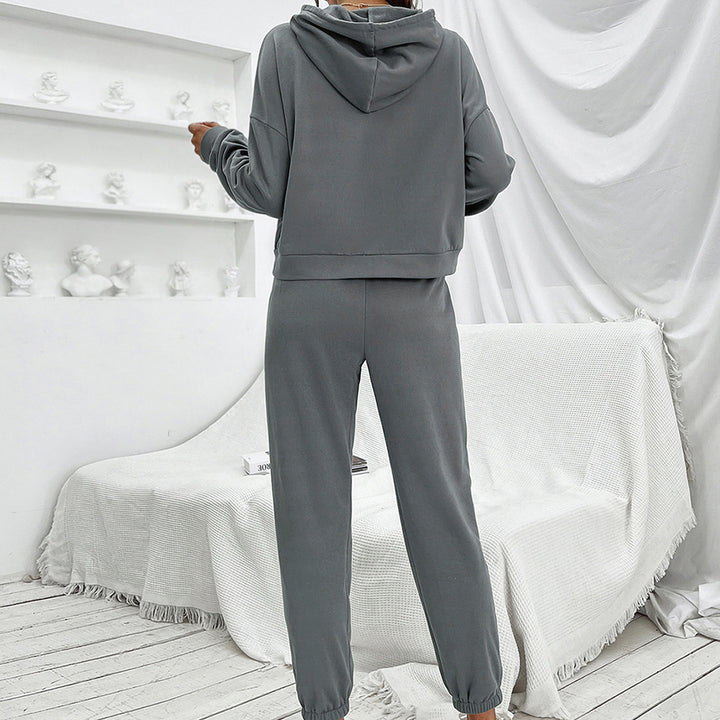 Loose Casual Solid Color Hooded Sweater Outdoor Sports Suit-Suits & Sets-Zishirts