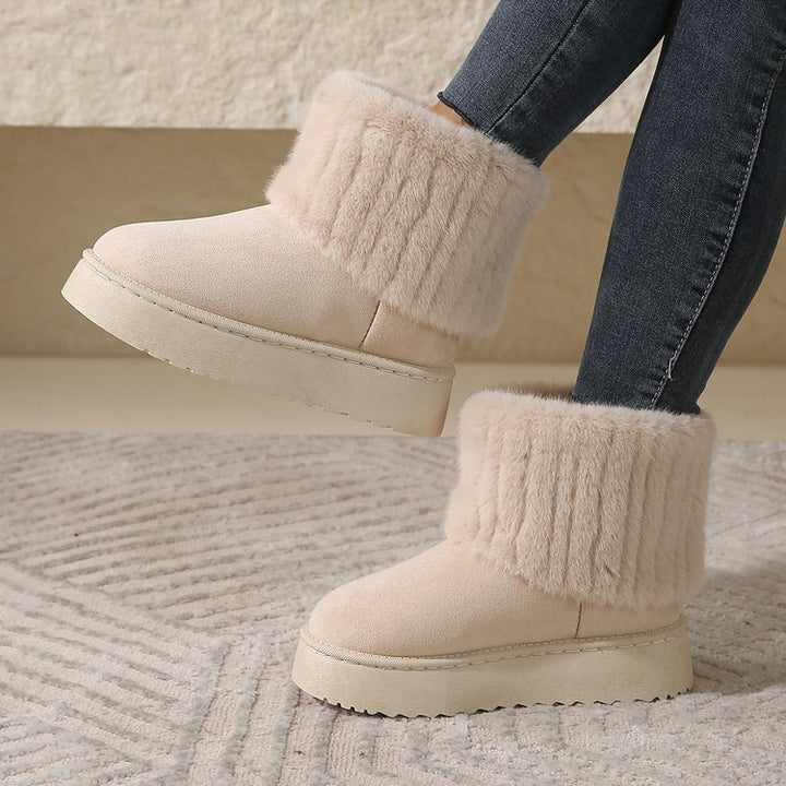 Thick-soled Plush Snow Boots Winter Warm Mid-tube Furry Cotton Shoes For Women Short Boot-Womens Footwear-Zishirts