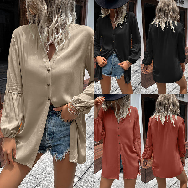 Autumn And Winter New European And American Leisure Loose Single-breasted Shirt Dress-Blouses & Shirts-Zishirts