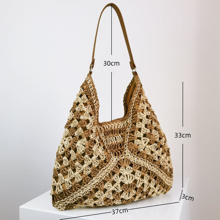 Women's Fashion Handmade Straw Woven Hollow Contrast Color Weave Shoulder Bag-Women's Bags-Zishirts