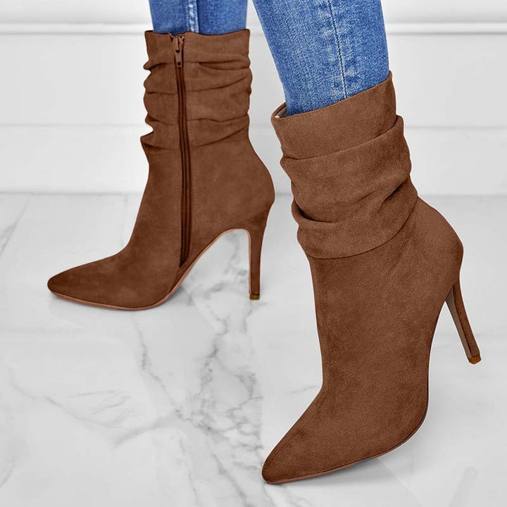 Pointed Toe Stiletto Heel Ankle Boots For Women Side Zipper Shoes-4-Zishirts