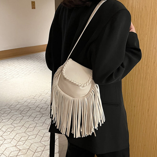 Fashion Trend Retro Tassel Shoulder Cross Body Bucket Bag-Women's Bags-Zishirts