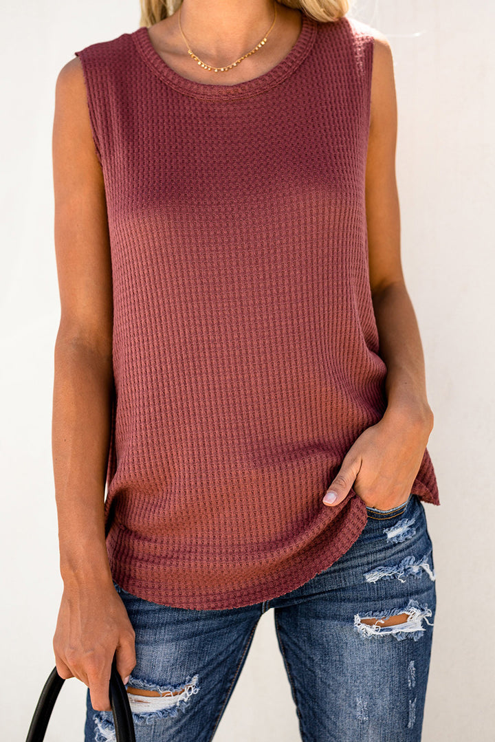 Solid Color Round Neck Sleeveless T-shirt Top Vest-Blouses & Shirts-Zishirts