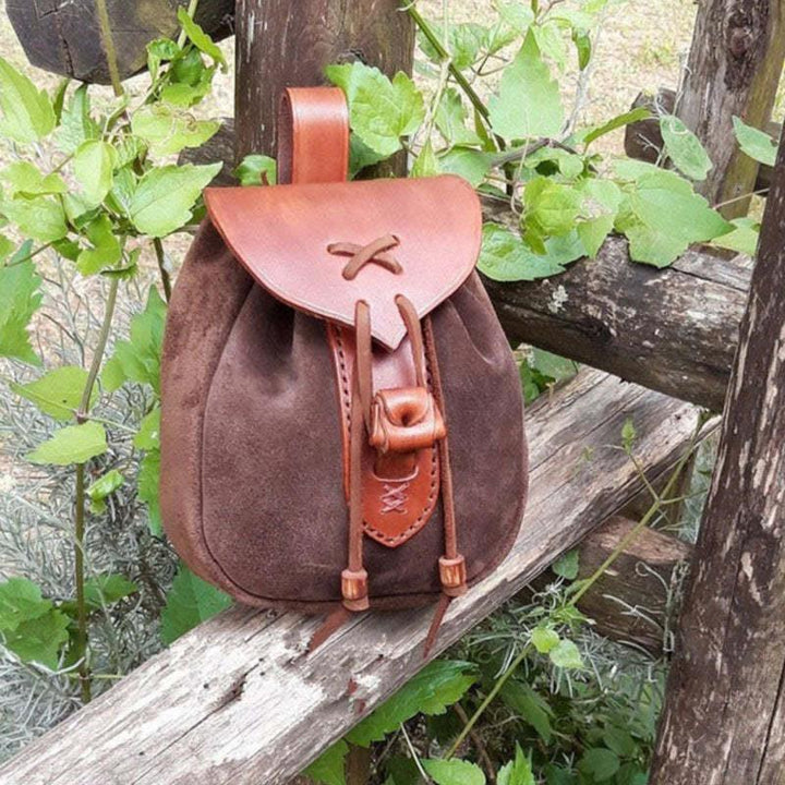 European And American New Retro Medieval Leather Outdoor Pocket Drawstring-Women's Bags-Zishirts