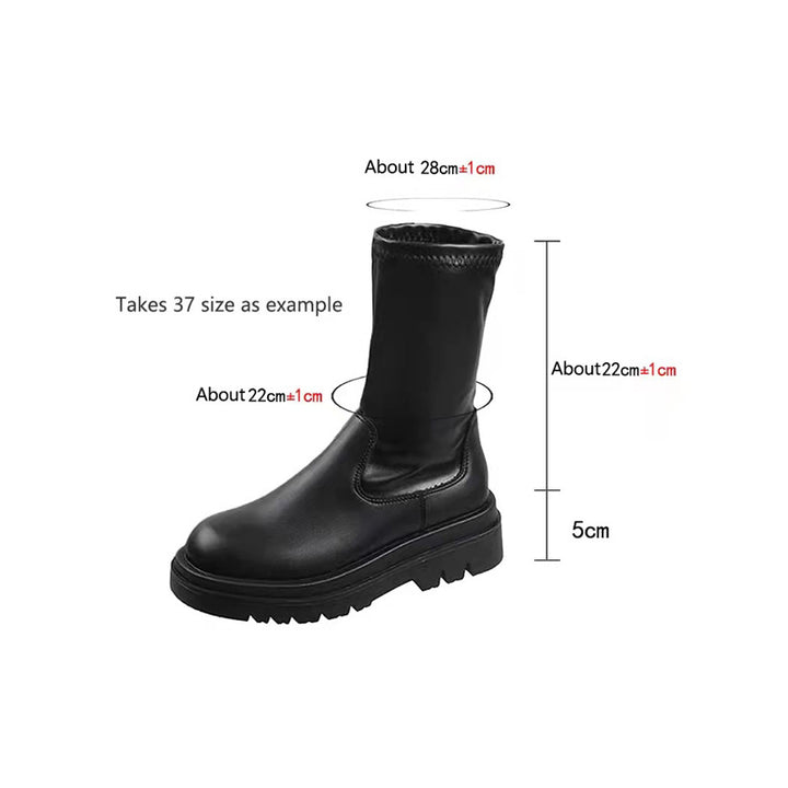 Thick Sole Knee High Boots For Women Chunky Heel Black Long Boots Leather Knight Boots Fashion Winter Shoes-4-Zishirts