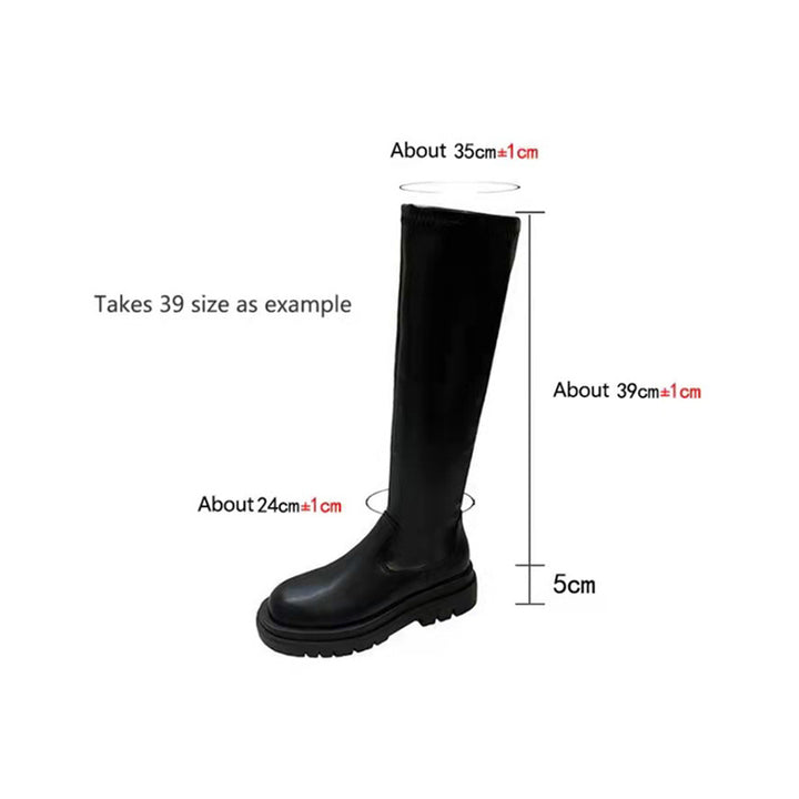 Thick Sole Knee High Boots For Women Chunky Heel Black Long Boots Leather Knight Boots Fashion Winter Shoes-4-Zishirts