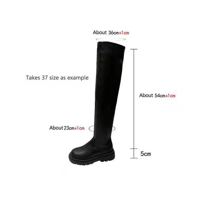 Thick Sole Knee High Boots For Women Chunky Heel Black Long Boots Leather Knight Boots Fashion Winter Shoes-4-Zishirts