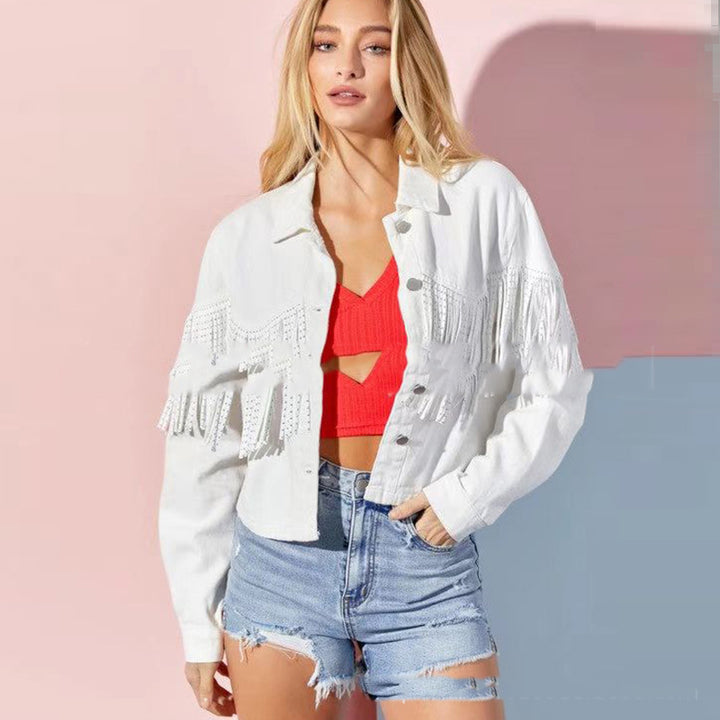 Tassel Denim Coat Short Polo Collar Jacket European And American Style-Jackets-Zishirts