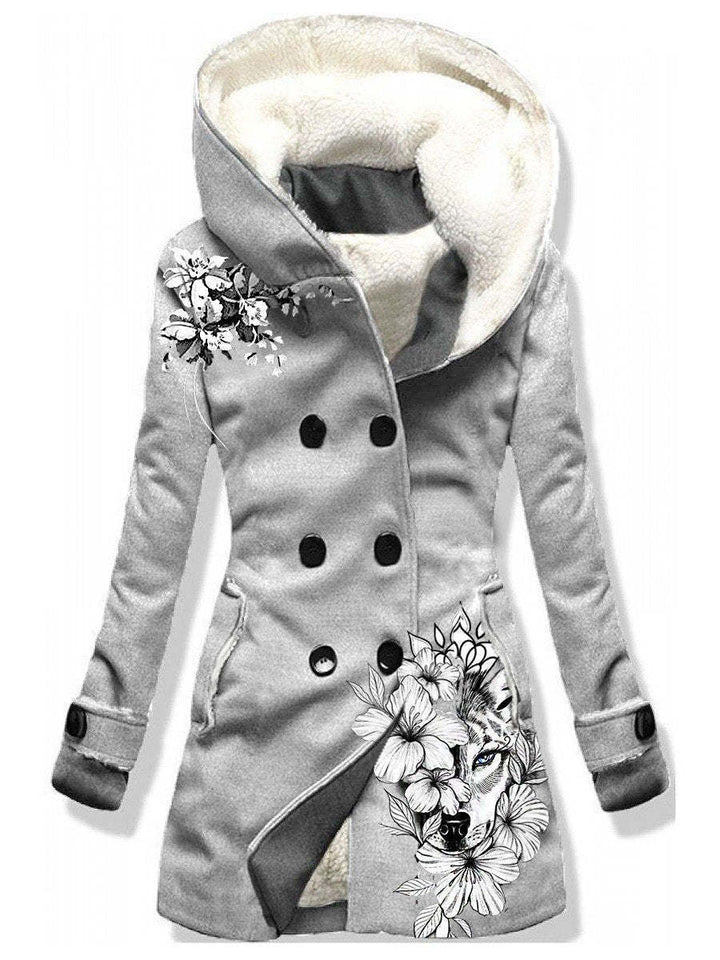 Digital Printing Double-breasted Fleece-lined Hooded Jacket-Jackets-Zishirts