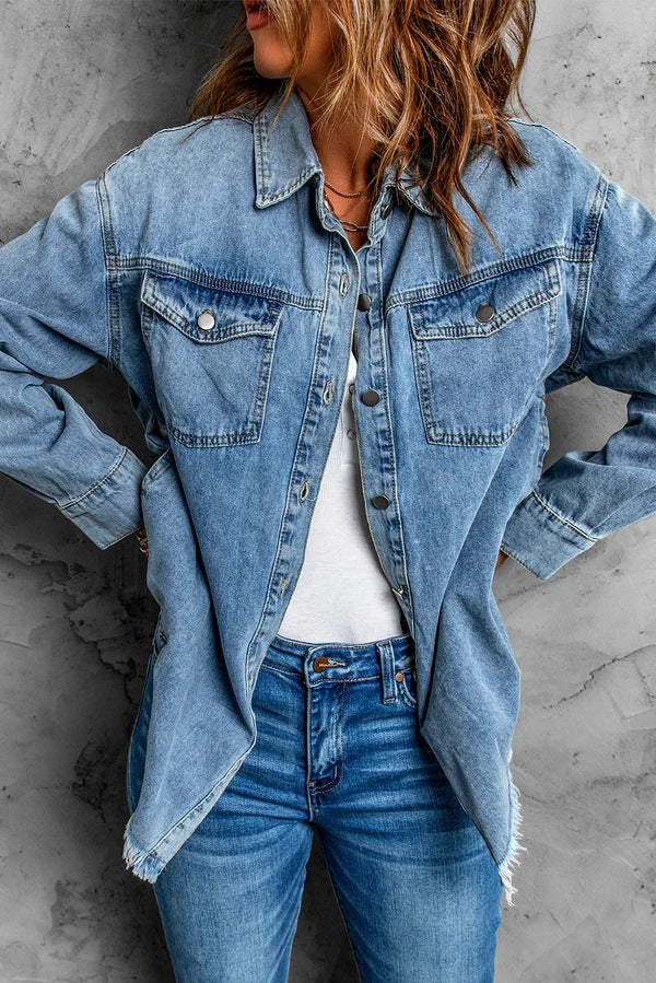 Women's Street Style Lapel Loose Denim Jacket-Jackets-Zishirts