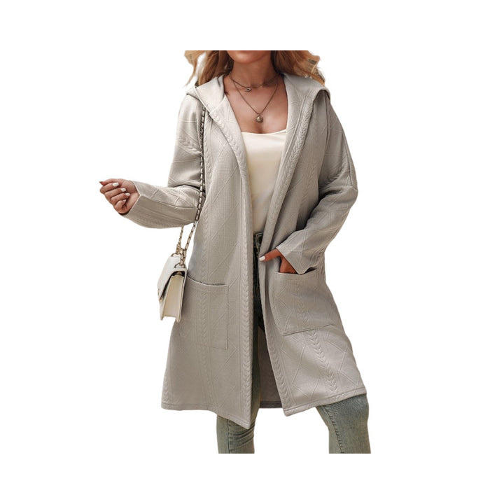 Women's Texture Loose Hooded Mid-length Trench Coat-Jackets-Zishirts