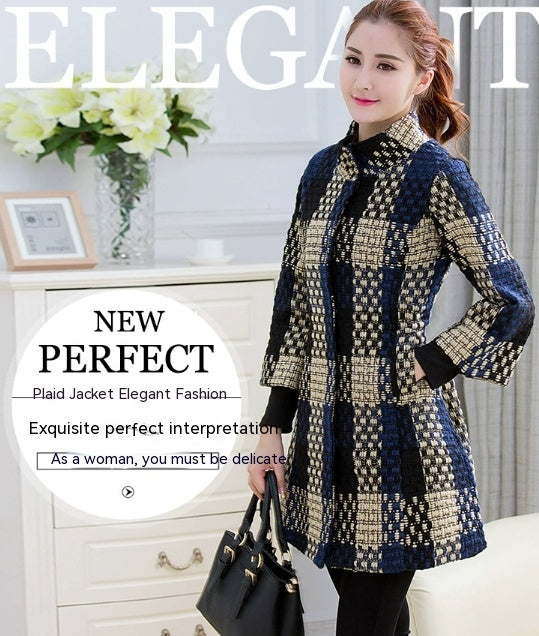 Woolen New Slim-fit Mid-length 34 Sleeve Stand Collar Thick Flower Woolen Coat-Jackets-Zishirts