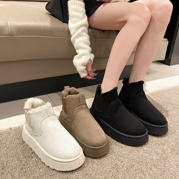 Women's Plush Boots Winter Warm Fleece Thick Flats Snow Boots Fashion Shoes-Womens Footwear-Zishirts