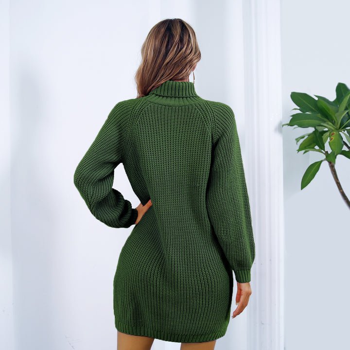 Winter Turtleneck Long Sweater Dress With Button Design Leisure Clinch Long Sleeve Base Sweater Women-Women's Outerwear 2023-Zishirts