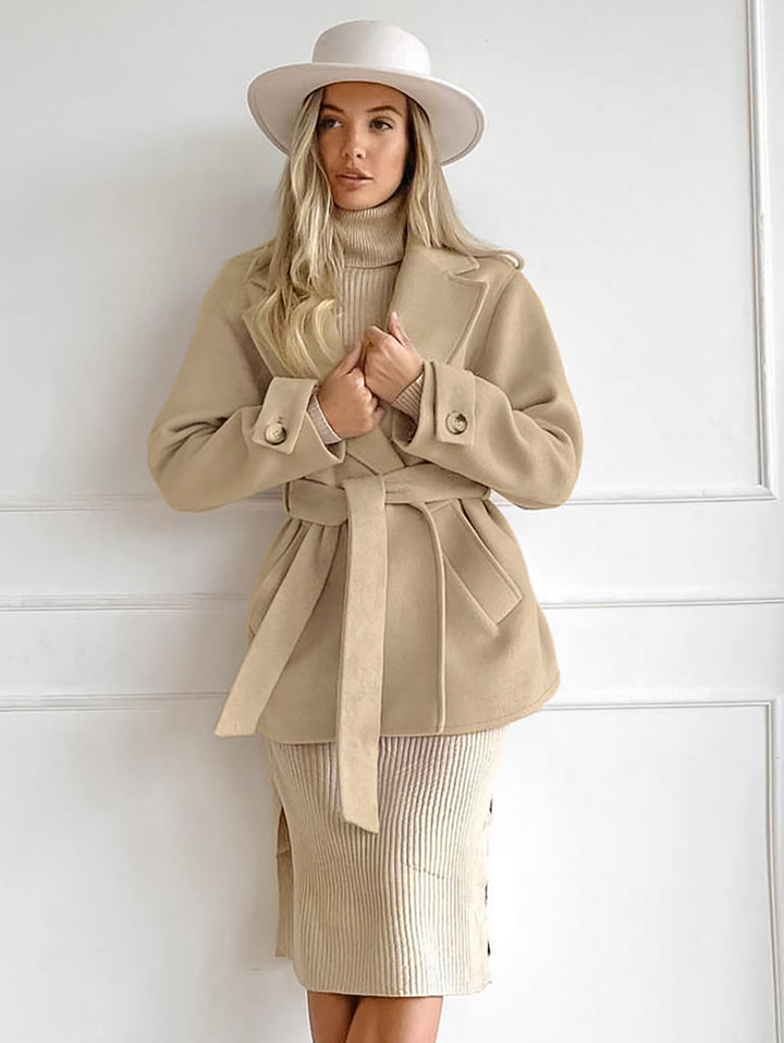 Retro Khaki Suit Collar Trench Coat Coat-Jackets-Zishirts