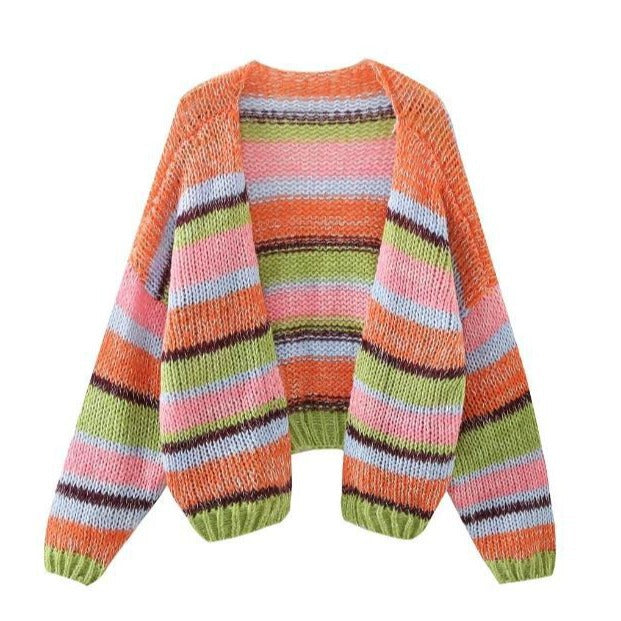 Women's Multi-color Long-sleeved Knitted Cardigan-Women's Outerwear 2023-Zishirts