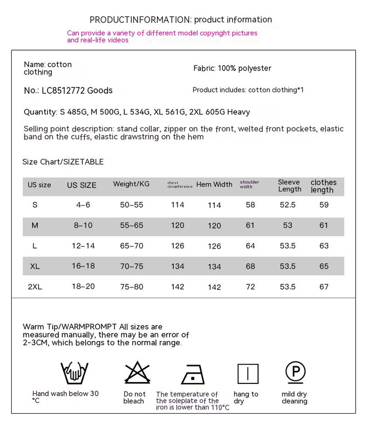 Winter Bread Coat New Thickened All-matching Warm Leisure Solid Color Stand-up Collar Cotton-padded Clothes Women-Women's Outerwear 2023-Zishirts