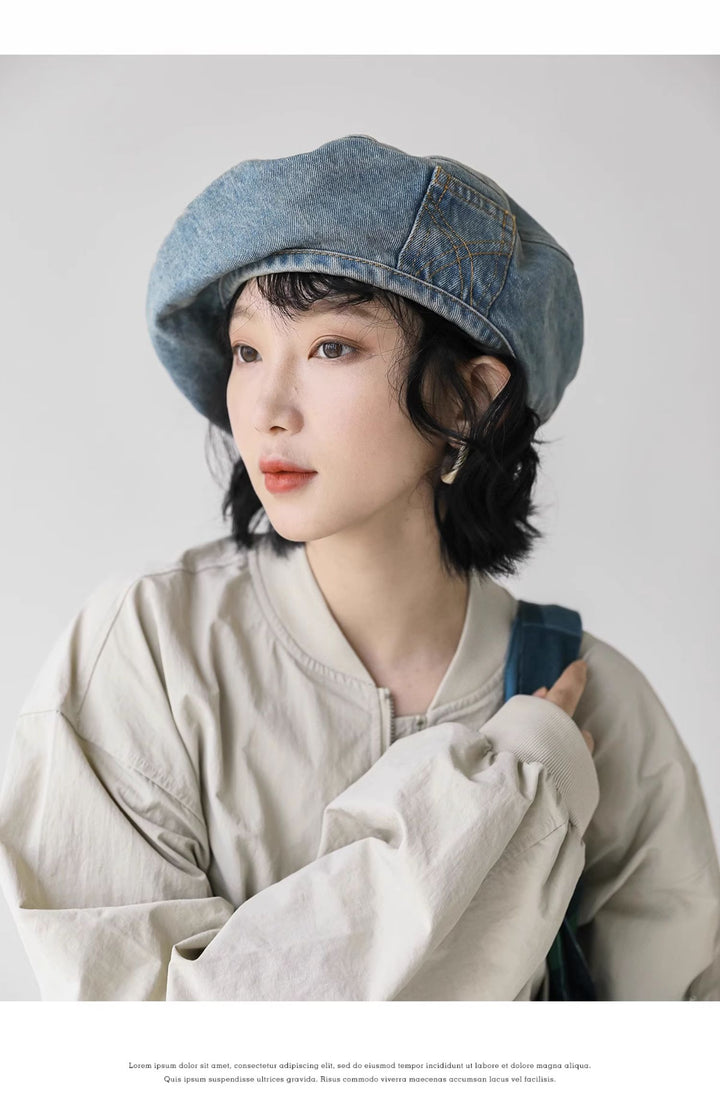 Denim Beret Women's Vintage Painter Hat-Women's Outerwear 2023-Zishirts