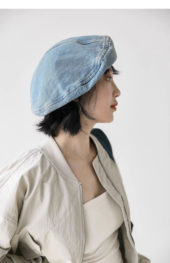 Denim Beret Women's Vintage Painter Hat-Women's Outerwear 2023-Zishirts