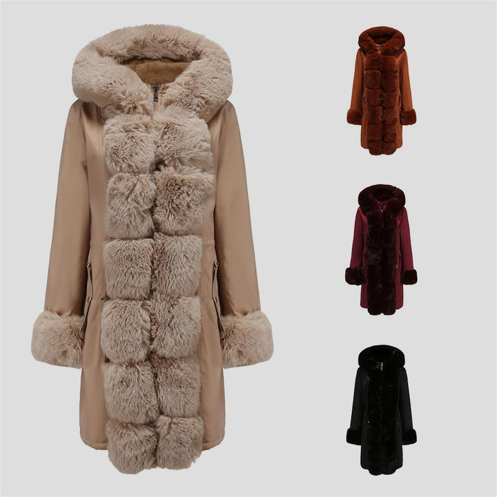 Women's Cotton-padded Coat Detachable Fur Collar Mid-length Long Sleeve Parka-Women's Outerwear 2023-Zishirts