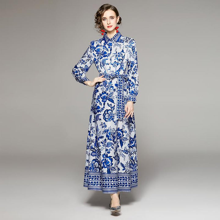 Women's Printed Long Sleeve Dress-Women's Outerwear 2023-Zishirts