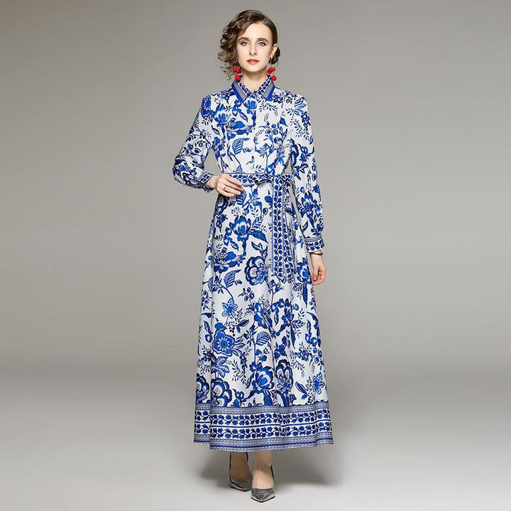 Women's Printed Long Sleeve Dress-Women's Outerwear 2023-Zishirts