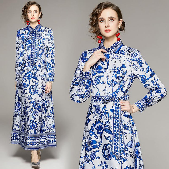 Women's Printed Long Sleeve Dress-Women's Outerwear 2023-Zishirts