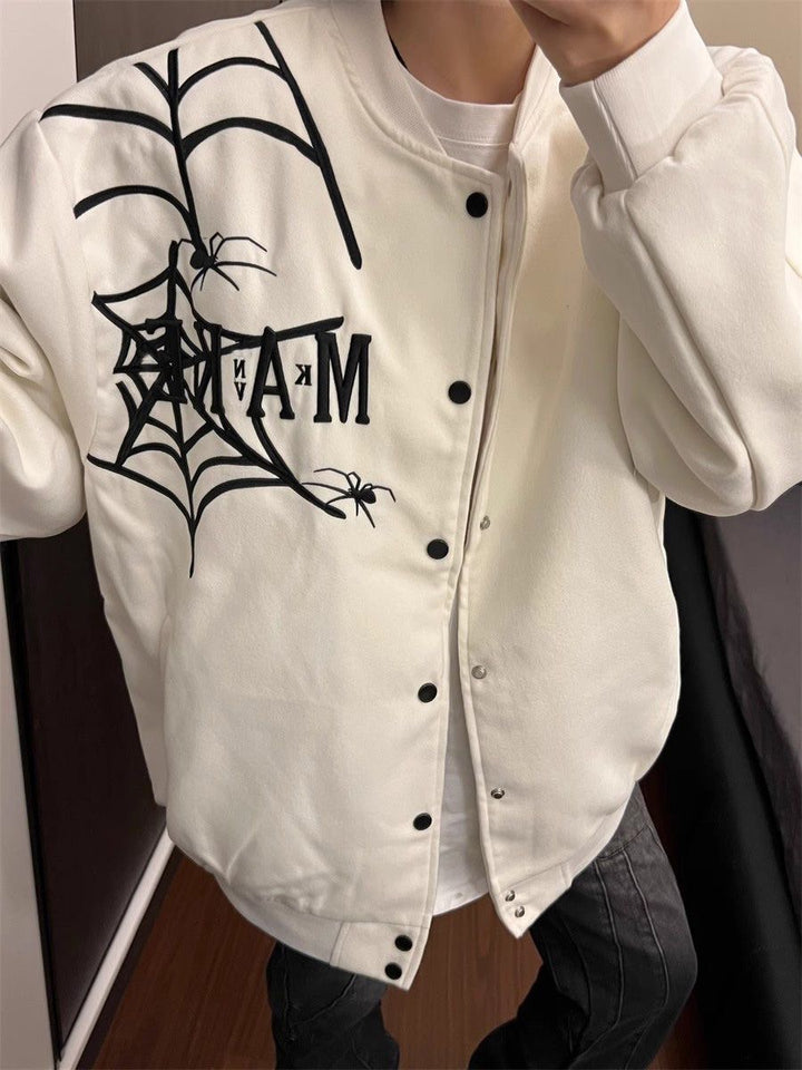 American Spider Web Embroidered Jacket Baseball Uniform-Women's Outerwear 2023-Zishirts