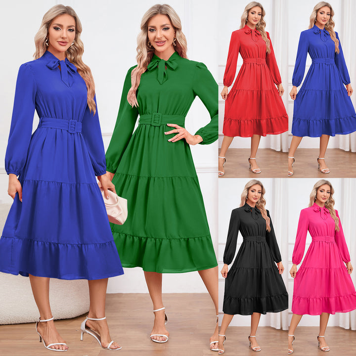 Women's Slim-fit Elegant Tied Cake A- Line Dress-Women's Outerwear 2023-Zishirts