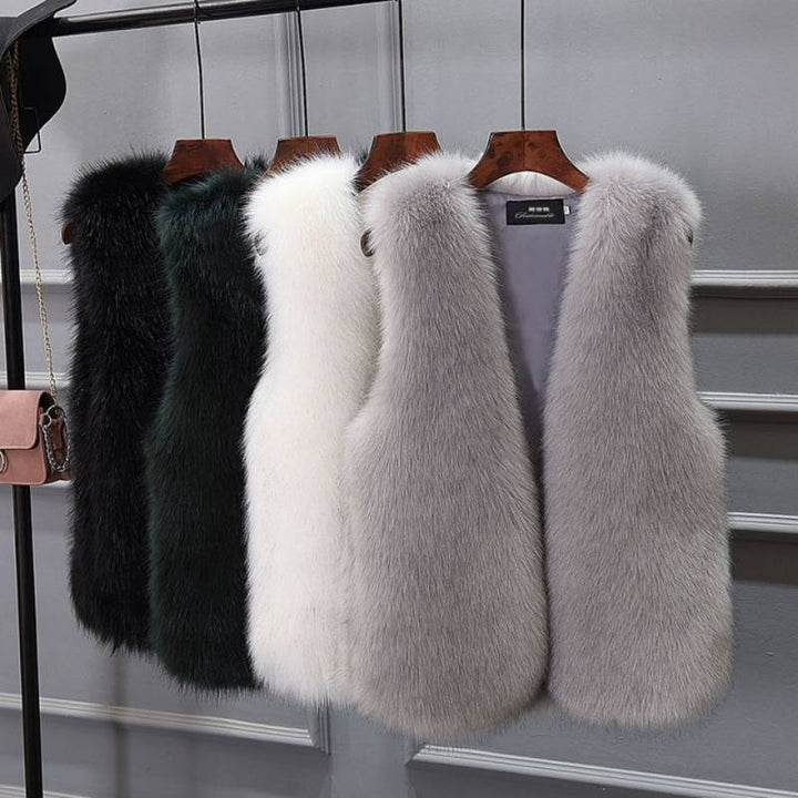 Women's Imitation Fox Fur Waistcoat Plus Cotton Furry Vest-Women's Outerwear 2023-Zishirts