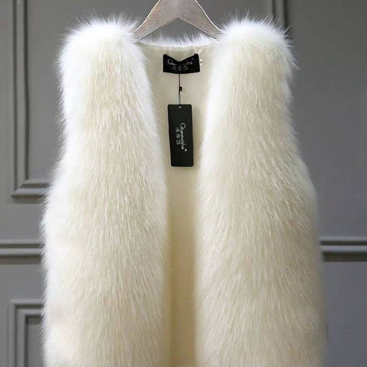 Women's Imitation Fox Fur Waistcoat Plus Cotton Furry Vest-Women's Outerwear 2023-Zishirts