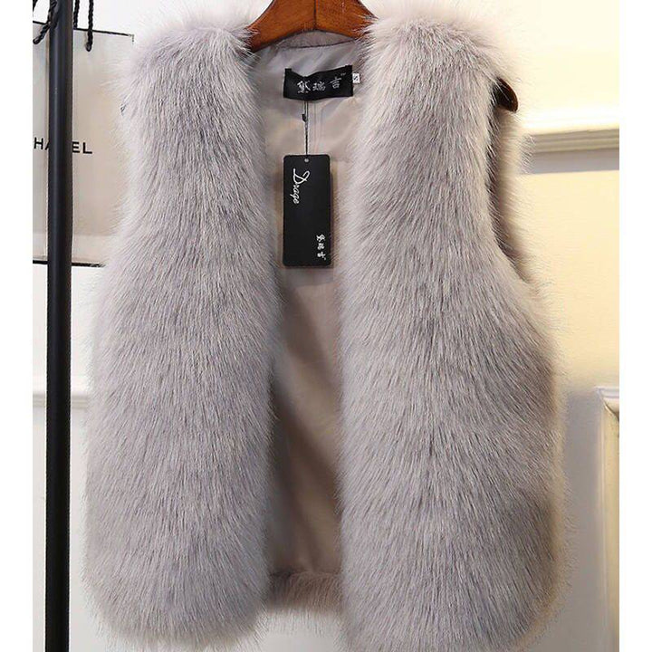 Women's Imitation Fox Fur Waistcoat Plus Cotton Furry Vest-Women's Outerwear 2023-Zishirts