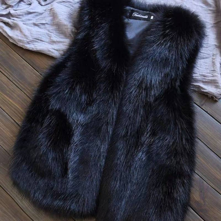 Women's Imitation Fox Fur Waistcoat Plus Cotton Furry Vest-Women's Outerwear 2023-Zishirts