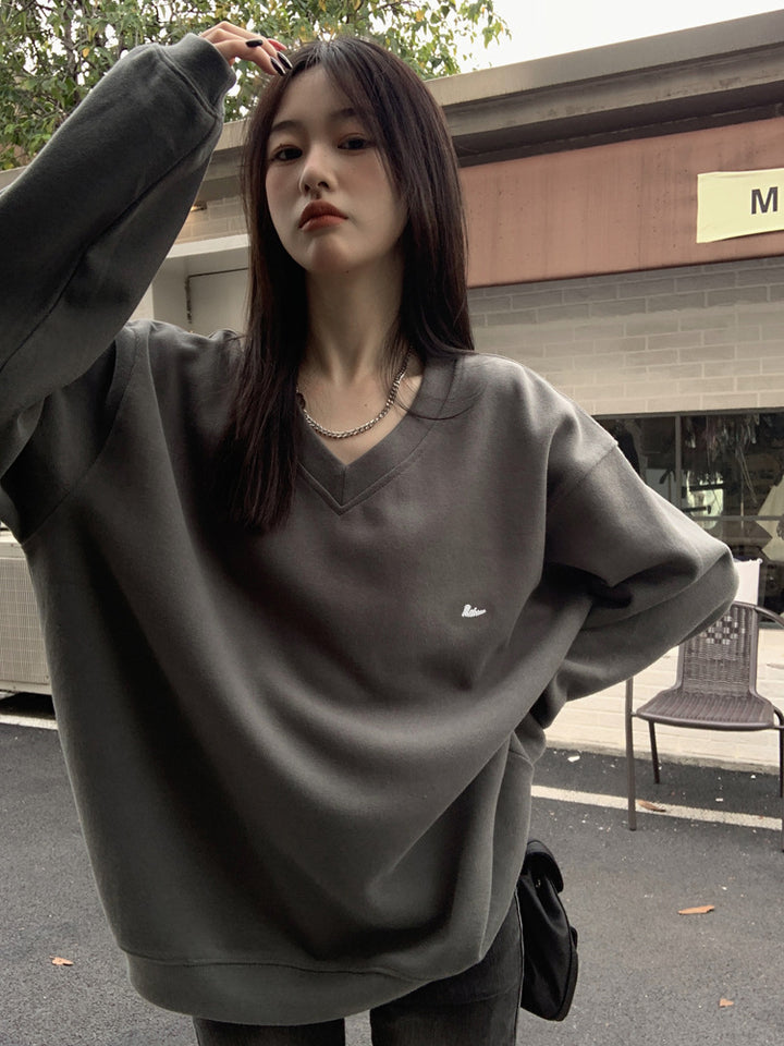 Women's Fashion Simple V-neck Loose-fitting Casual Pullover-Women's Outerwear 2023-Zishirts