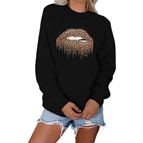 Leopard Print Lip Print Long Sleeve Women's Sweater-Women's Outerwear 2023-Zishirts