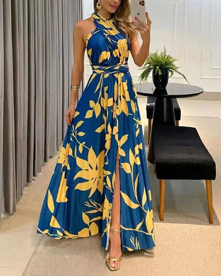 Women's Clothing Exposed Back Sleeveless Printed Long Dress-Women's Outerwear 2023-Zishirts